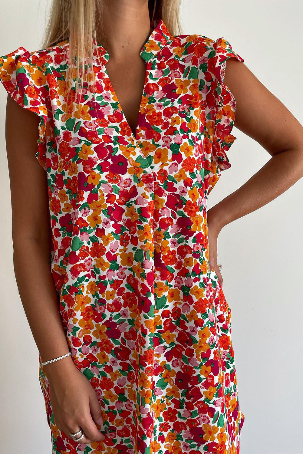 Ruffle Sleeve V-Neck Floral Dress