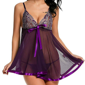 Large Size   Sexy Lingerie Embroidered  Transparent Sexy Sling Nightdress