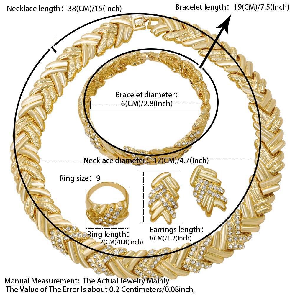 Bridal Dubai Gold Crystal Necklace Bracelet
