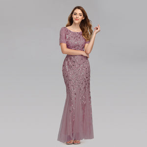 Summer and Autumn 2021 Banquet Host  Slim Mesh Sequ Evening Dress Fishtail Dress for Women
