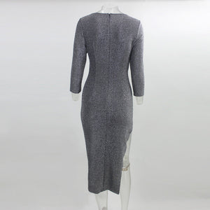 Women round-Collared Maxi Dress Furcal Lower Hem Elegant Dress