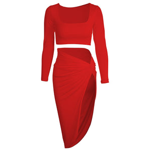 New Autumn Winter Women  Clothing  Sexy off-the-Shoulder off-Neck Pleated Two-Piece Dress
