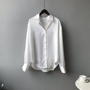 Shirt 2022 Spring New Korean Style Solid Color Elegant Loose Slimming Long Sleeve Lapel Shirt for Women