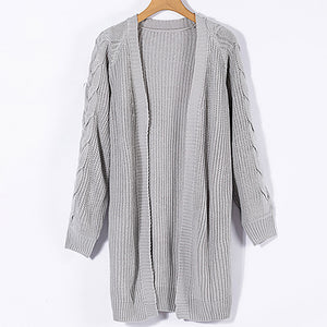 Open Front Cable Sleeve Long Cardigan