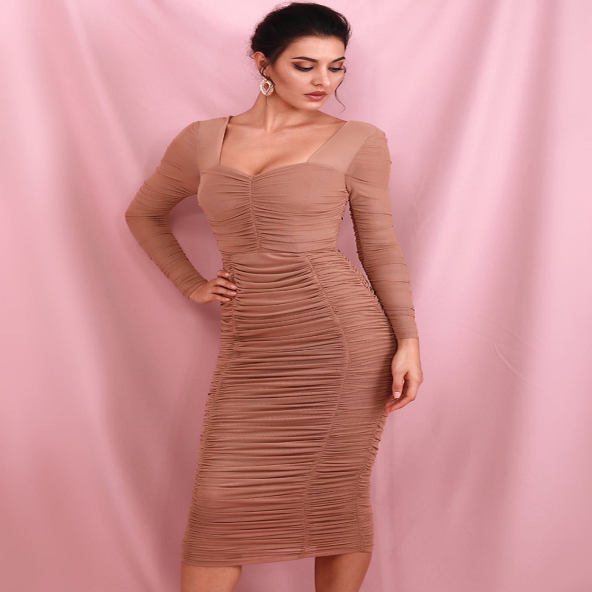 Sweetheart Ruched Mesh Bodycon Dress