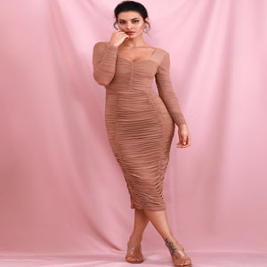Sweetheart Ruched Mesh Bodycon Dress