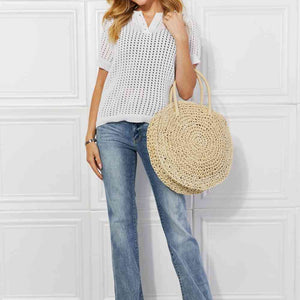 Justin Taylor Beach Date Straw Rattan Handbag in Ivory