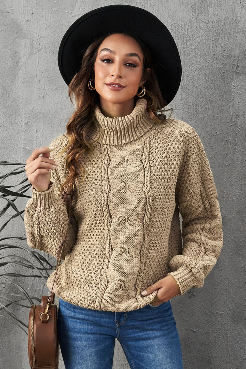 Solid  Cable Knit Pullover Sweater
