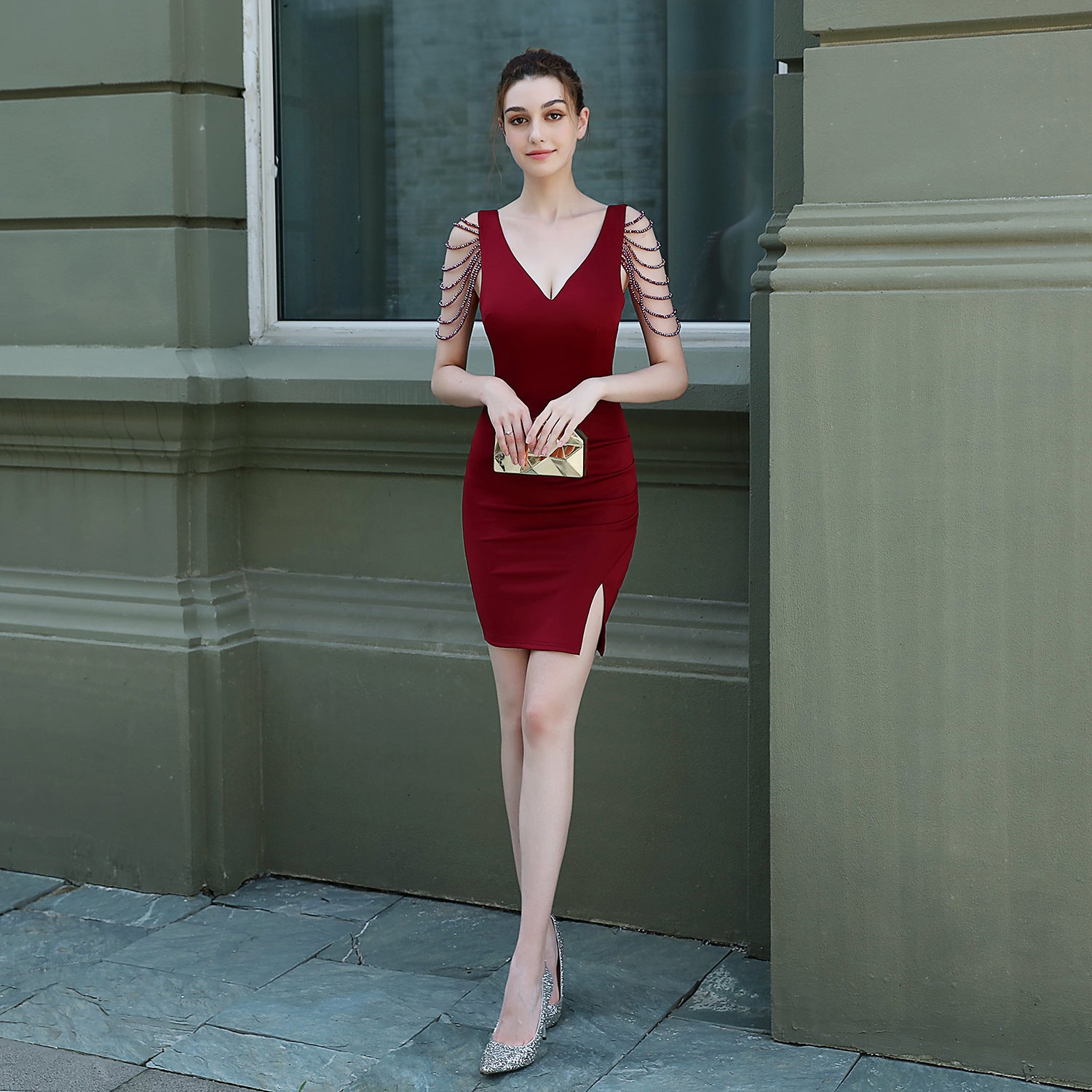 socialite dress Daily Style Evening Dress Banquet Sexy Slimming Socialite Dress Host Dress Short XL / Green