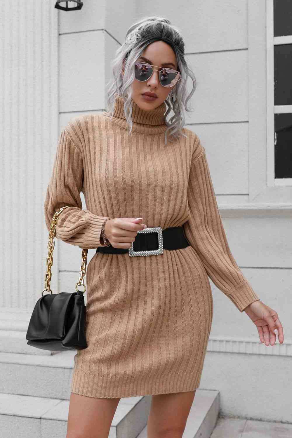 Ribbed Long Sleeve Mini Sweater Dress