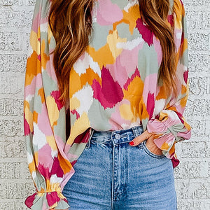 Multicolor Abstract Printed Long Sleeve Blouse