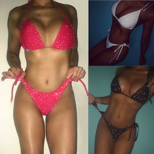 2 Pcs One Size Adjustable Women Bling Sequins Push-up Bra Bandage Bikini Set String Swimsuit e Swimwear Bathing Clothing