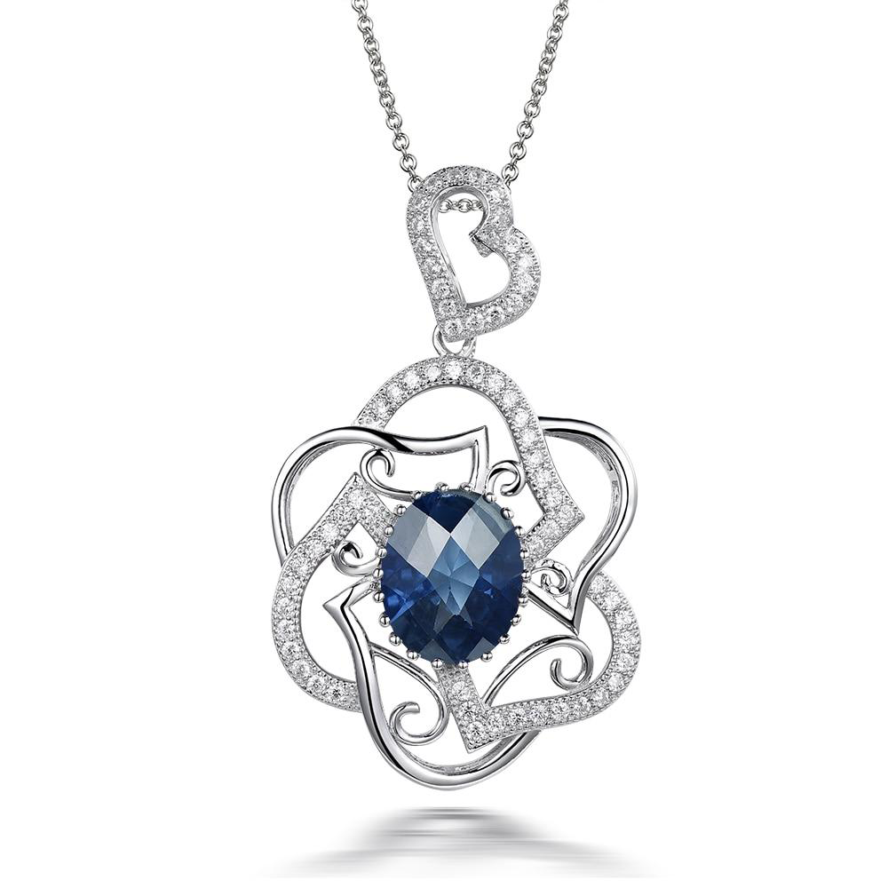 4.68ct Blue Stone Real 925 Sterling Silver Fine Necklace