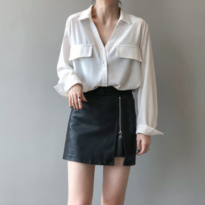 2022 Spring New Korean Style Retro Simple Shirt Women  Solid Color Elegant Slim-Fit Long Sleeves Shirt Women