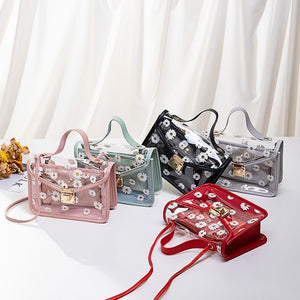 2020 Fashion Women Transparent Daisy Pattern Shoulder Bag Hardware Chain Strap Color Block Messenger Handbag Composite Tote