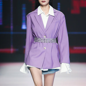 Model Style Small Suit 2022 Spring New Fashion Elegant Suit Collar Design Loose Purple Coat