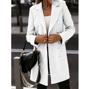Autumn Winter Long Sleeve Elegant Suit Collar Double Breasted Woolen Coat for Women