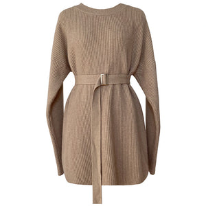 Mid Length Autumn and Winter Dress Sweater Pullover Thickened Lazy Waist-Tight round Neck Base Knitted Dress
