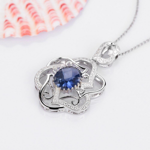 4.68ct Blue Stone Real 925 Sterling Silver Fine Necklace