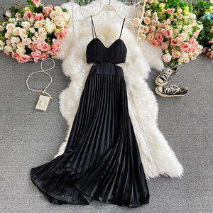 French Style Midriff Outfit Tube Top Dress Summer New Elegant Socialite High-End Pleated Strap Dress Fashion Prom Formal Dress