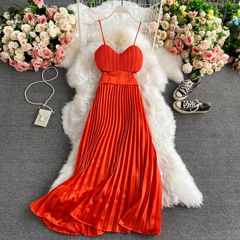 French Style Midriff Outfit Tube Top Dress Summer New Elegant Socialite High-End Pleated Strap Dress Fashion Prom Formal Dress