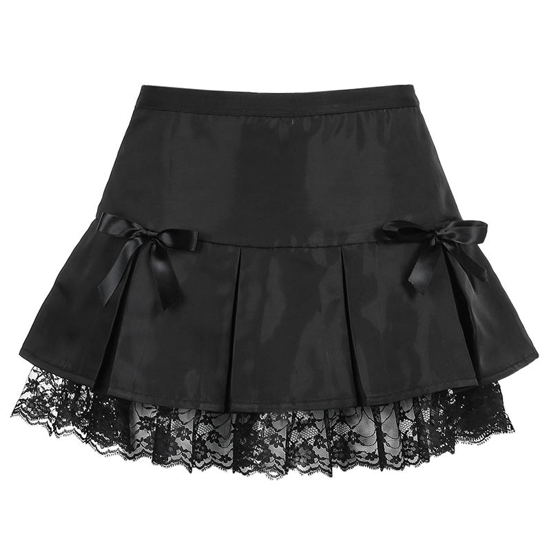 Winter New  Slimming Short Skirt Solid Color Pettiskirt Sexy Pleated Lace
