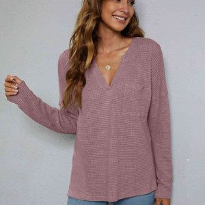 Dropped Shoulder High-Low Waffle-Knit Top