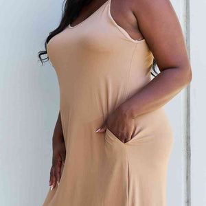 Ninexis Good Energy Full Size Cami Side Slit Maxi Dress in Camel