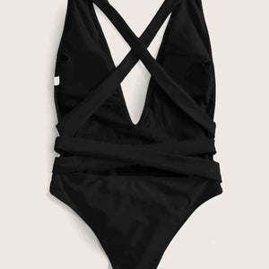 Halter Neck Deep V Tied One-Piece Swimsuit