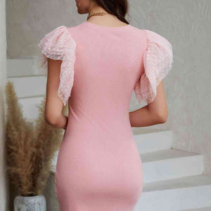 Round Neck Flutter Sleeve Dress