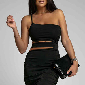 One-Shoulder Cutout Ruched Bodycon Dress