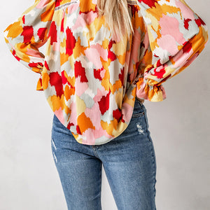 Multicolor Abstract Printed Long Sleeve Blouse