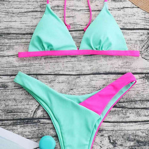 Contrast Ribbed Bikini Set