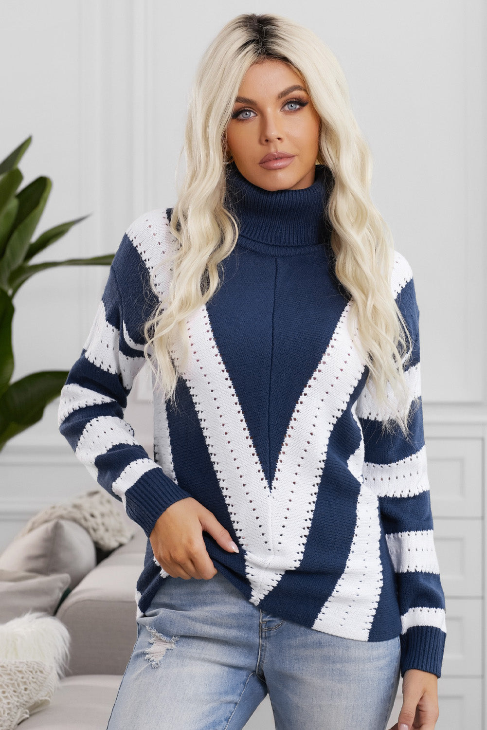 Striped Color Block Knitted Sweater