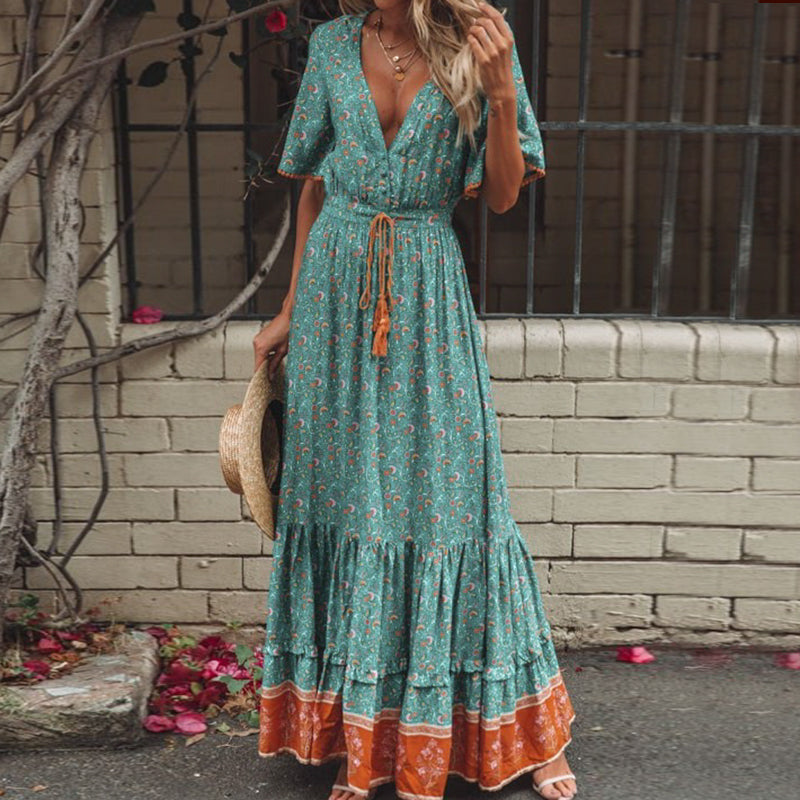 maxi cotton dresses for summer Women's Paradise in Sunlight Ivory Multi Tie-Strap Cotton Maxi Dress | Size: L