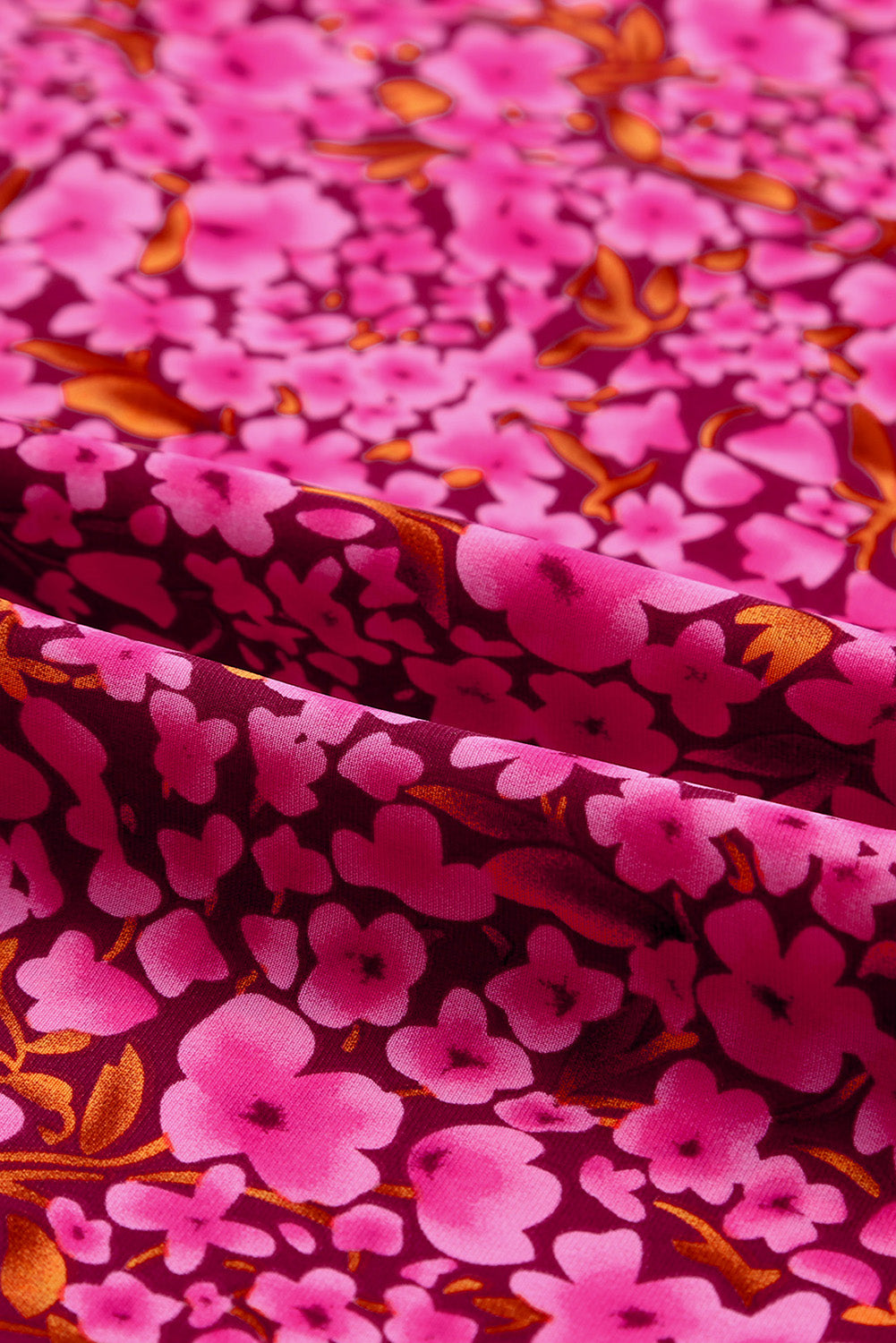 Red Floral Print Tiered Flutter Sleeve V Neck Top