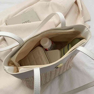 Two-Tone Straw PU Tote Bag