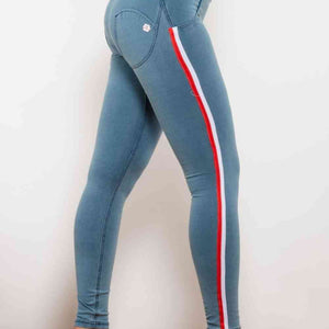 Side Stripe Contrast Zip Closure Skinny Jeans