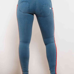 Side Stripe Contrast Buttoned Skinny Jeans