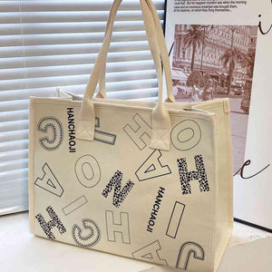 Letter Print Canvas Tote Bag