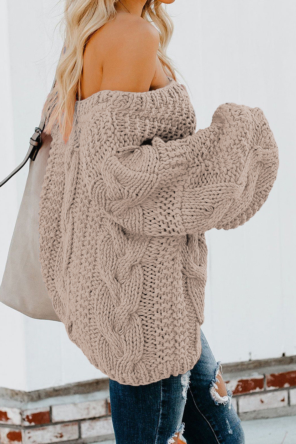 Bubblegum V-Neck Braided Knit Sweater