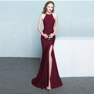 Bridal Toast Dress 2021 New Fashion Long Red Fishtail Halter Wedding Banquet Evening Dress