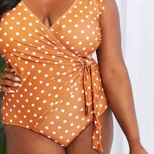 Marina West Swim Full Size Float On Ruffle Faux Wrap One-Piece in Terracotta