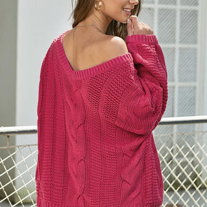 Bubblegum V-Neck Braided Knit Sweater