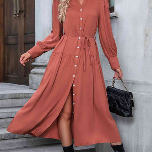 Button Down Notched Neck Dress