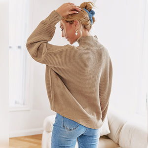 Office  Women Knit Sweater Winter Casual Oversized Shirring Pullover Brown Elegant Long Sleeve Winter Jumper