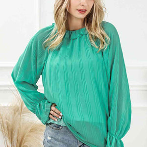 Round Neck Flounce Sleeve Blouse