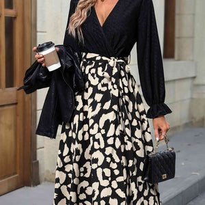 Leopard Surplice Neck Tied Dress