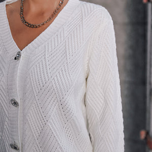 Casual Skinny V-Neck Women Sweater Cardigan Short Elegant White Long Sleeve Cardigan New Minimalist Female Top Coat