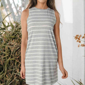 Striped Round Neck Sleeveless Mini Dress